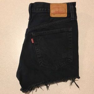 LEVIS 501 black high waisted distressed shorts